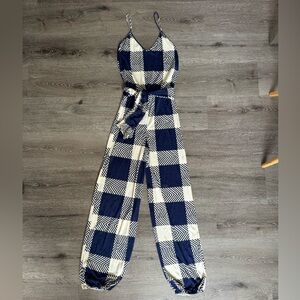 RARE Vintage Slinky Poly Knit Plaid Tartan Checker Jumpsuit S